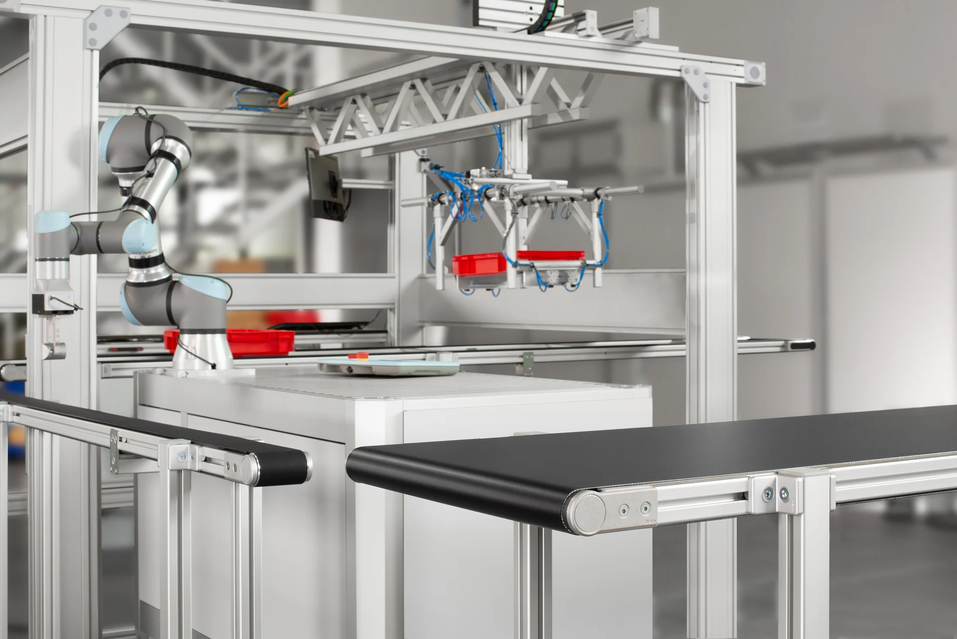 Modular conveyor and machine structures connecting production steps