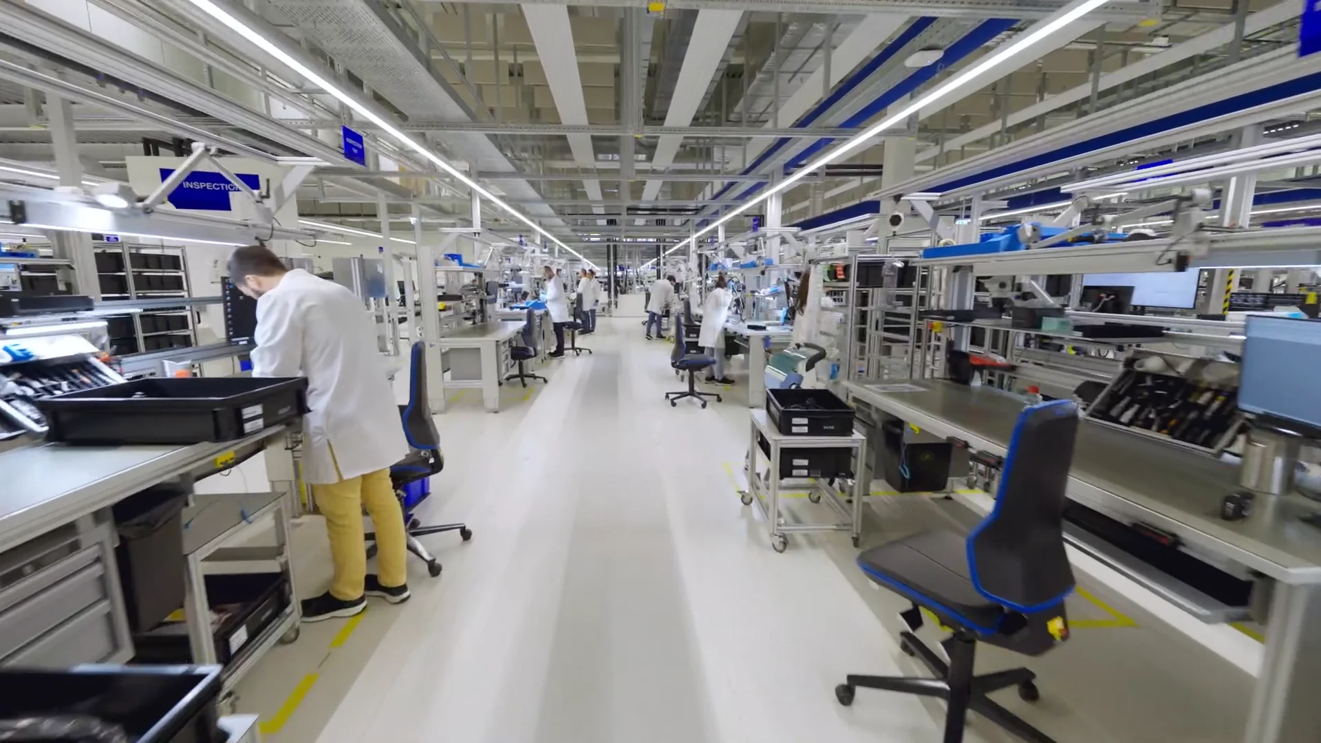 Industrial workstations in the Olympus repair centre