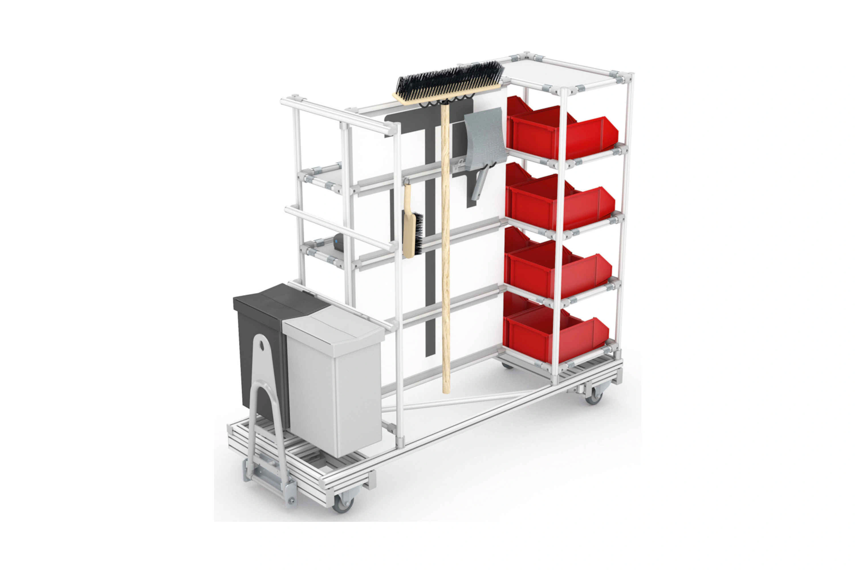 Complete 5S cleaning unit with Drawbars for connecting to a tugger train