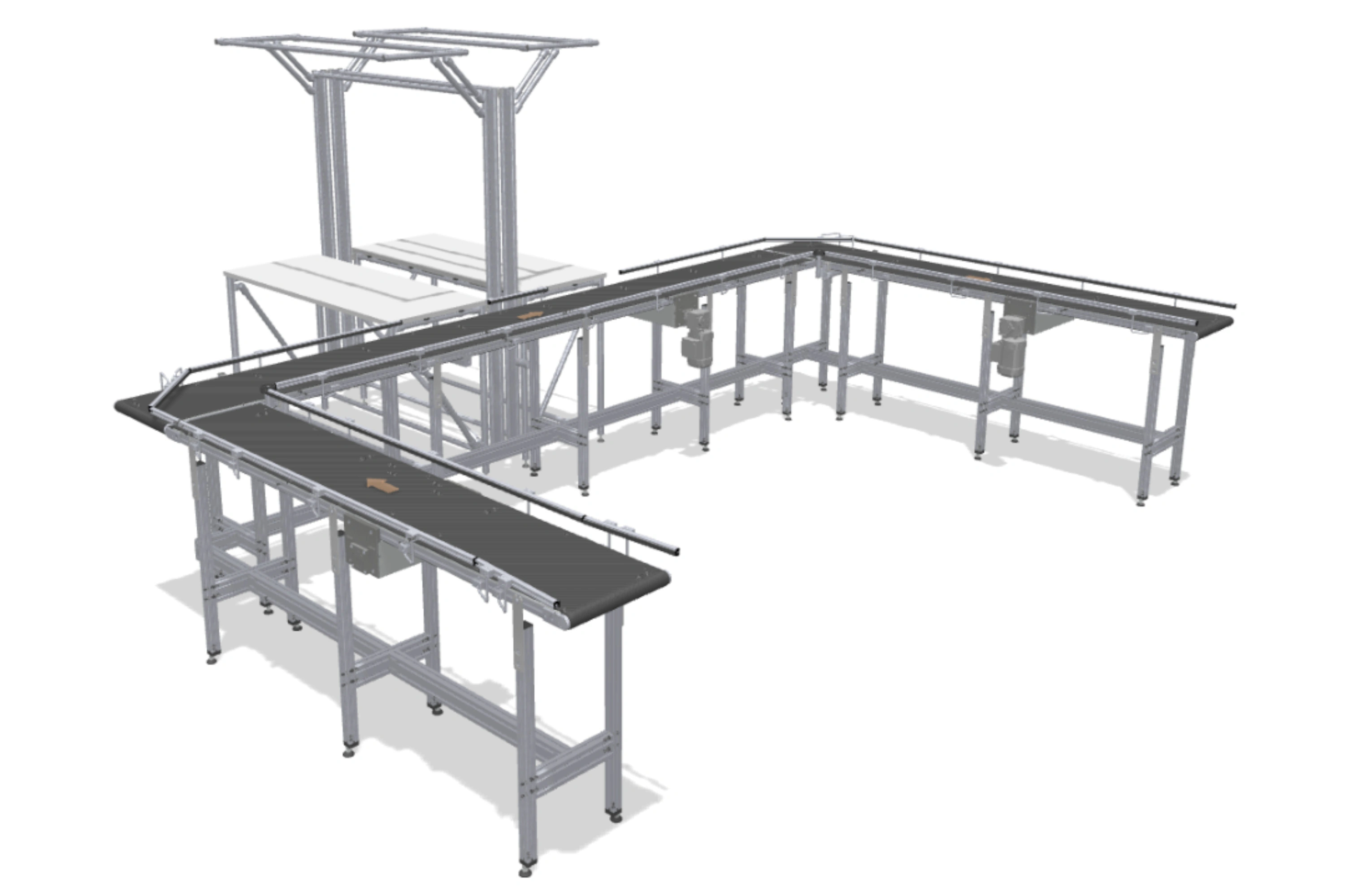 Workstation interlinking with conveyor belts in an U-configuration