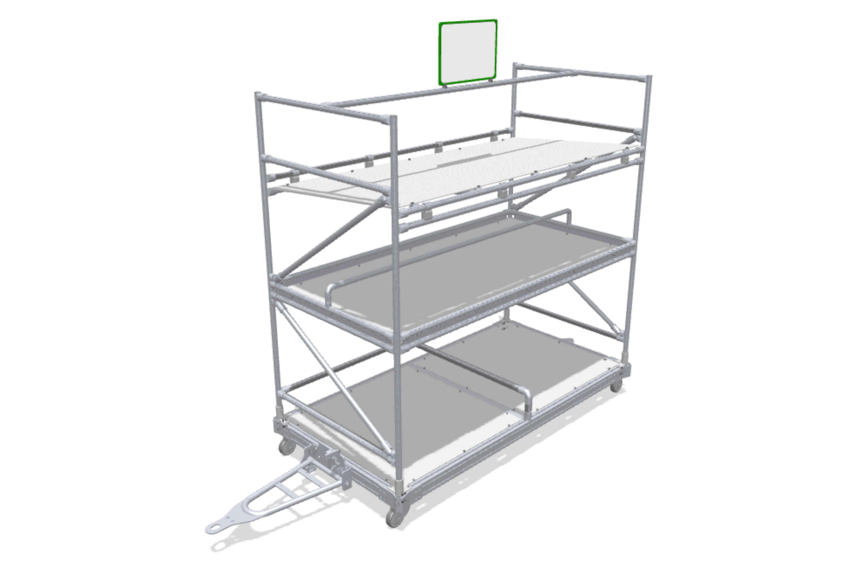 Mobile shelf unit with three levels for tugger trains