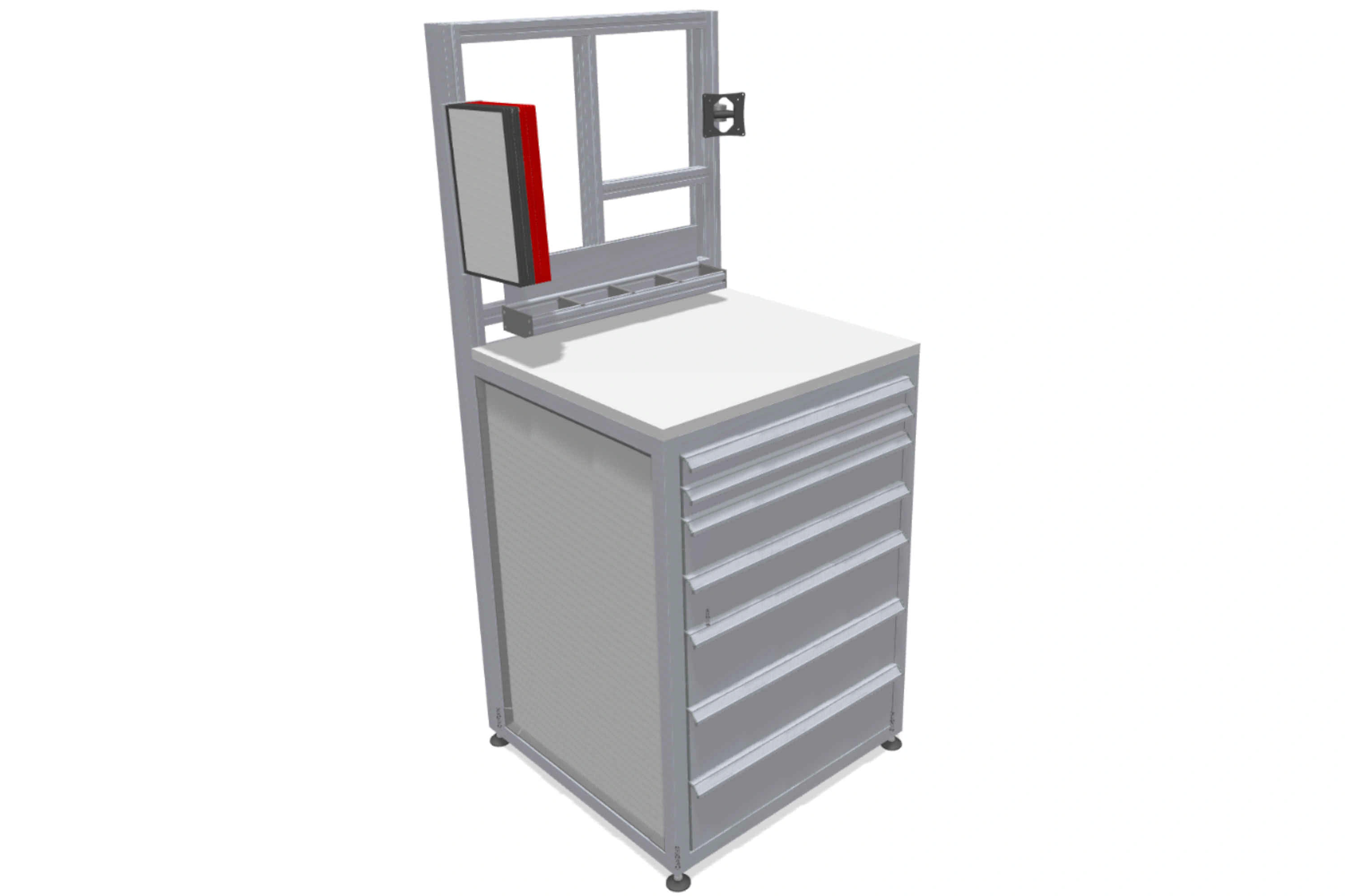 Drawer unit with work surface and upright