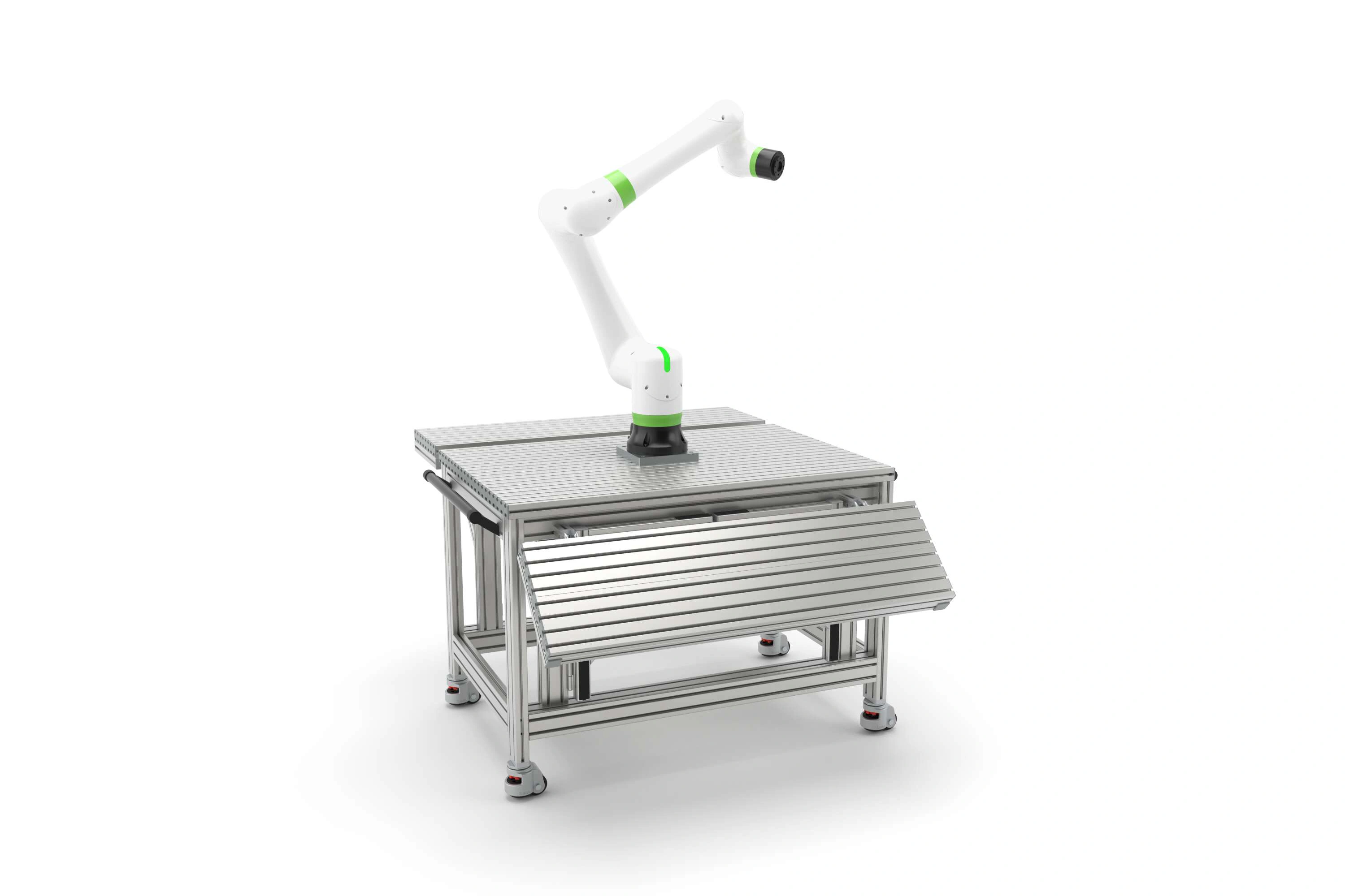 Collaborative robot mounted on the grooved expandable workstation