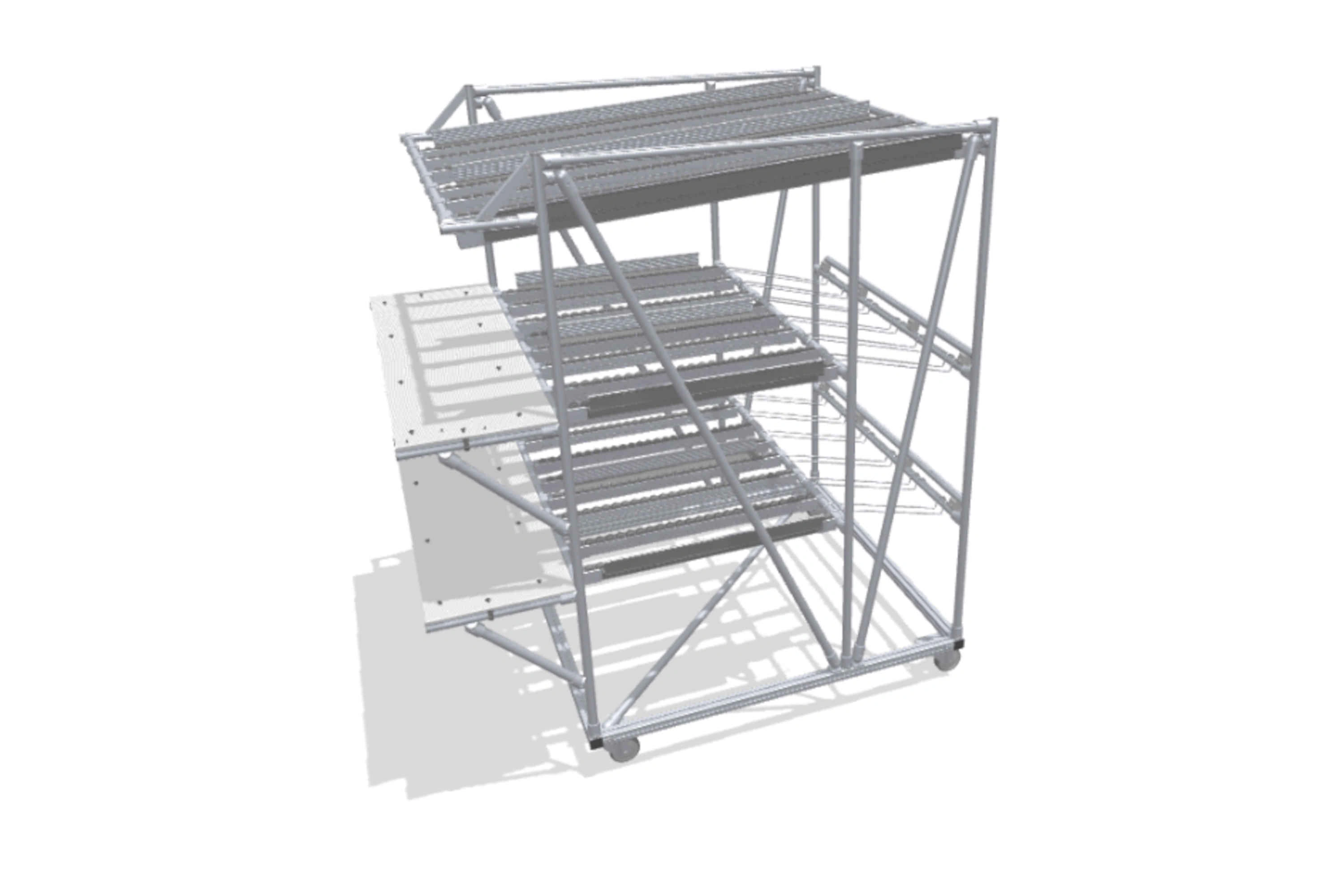Mobile FIFO rack with work decks